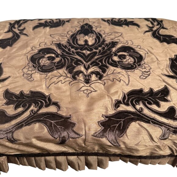 Embroidered Euro Sham Brown Ruffle Border Veratex Zippered Pillow Cover 26" Sq - Picture 5 of 8